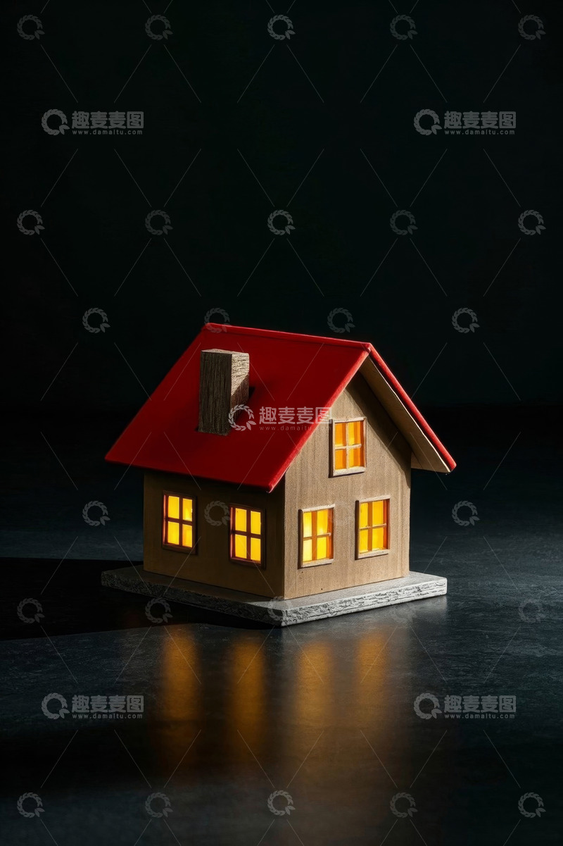 高清大图下载【趣麦麦图】红色屋顶木质小房子模型