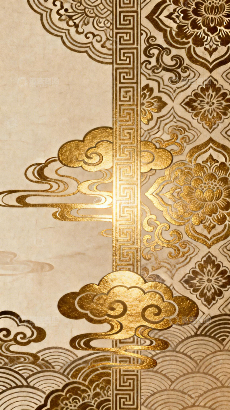 高清大图下载【趣麦麦图】传统金色云纹花纹装饰图案