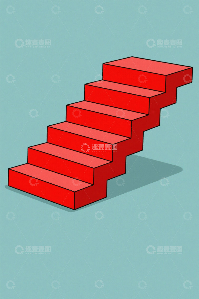 高清大图下载【趣麦麦图】红色阶梯插画