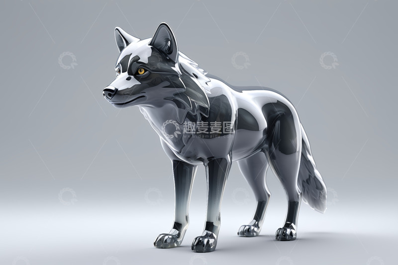 高清大图下载【趣麦麦图】立体金属质感狼雕塑