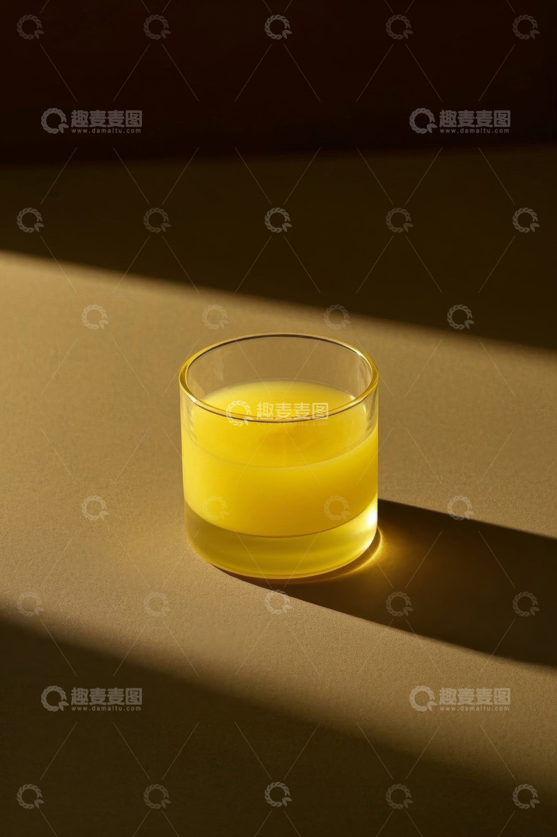 高清大图下载【趣麦麦图】玻璃杯中的黄色果汁饮品