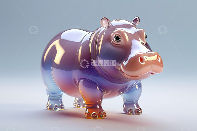 高清大图下载【趣麦麦图】透明质感河马立体模型