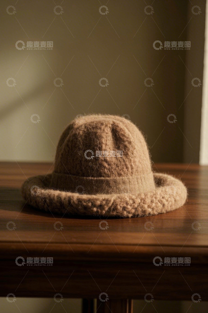 高清大图下载【趣麦麦图】棕色羊毛针织帽静物特写