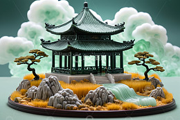 中式古风亭台楼阁微缩景观