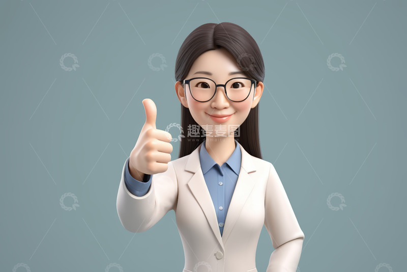 高清大图下载【趣麦麦图】卡通职业女性竖大拇指