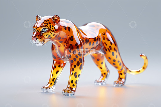 透明质感玻璃猎豹摆件