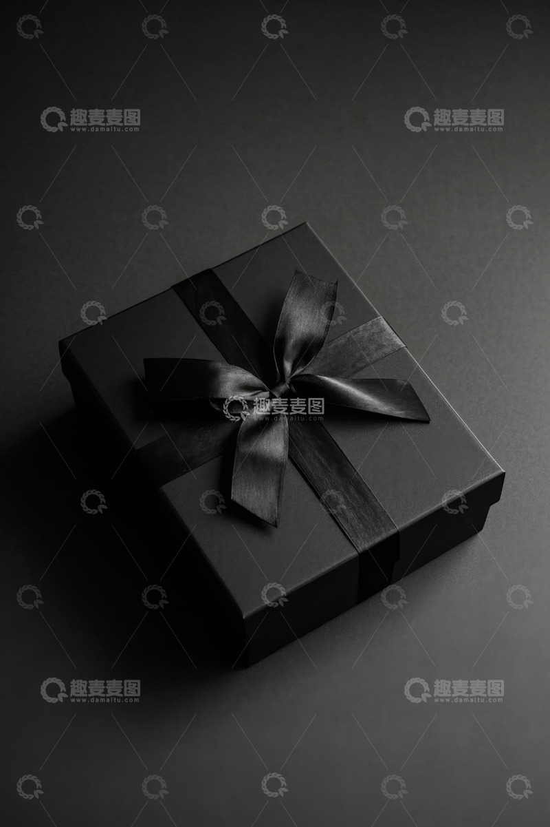 高清大图下载【趣麦麦图】黑色礼盒配丝带礼品素材