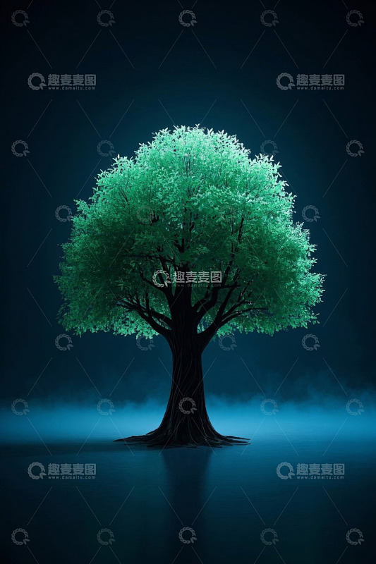 黑暗背景下的绿色树木素材