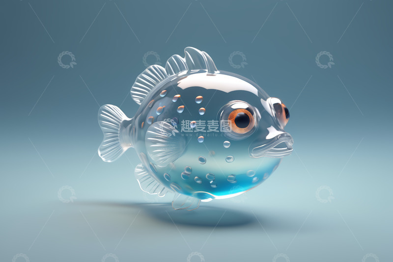 高清大图下载【趣麦麦图】透明玻璃质感鱼模型