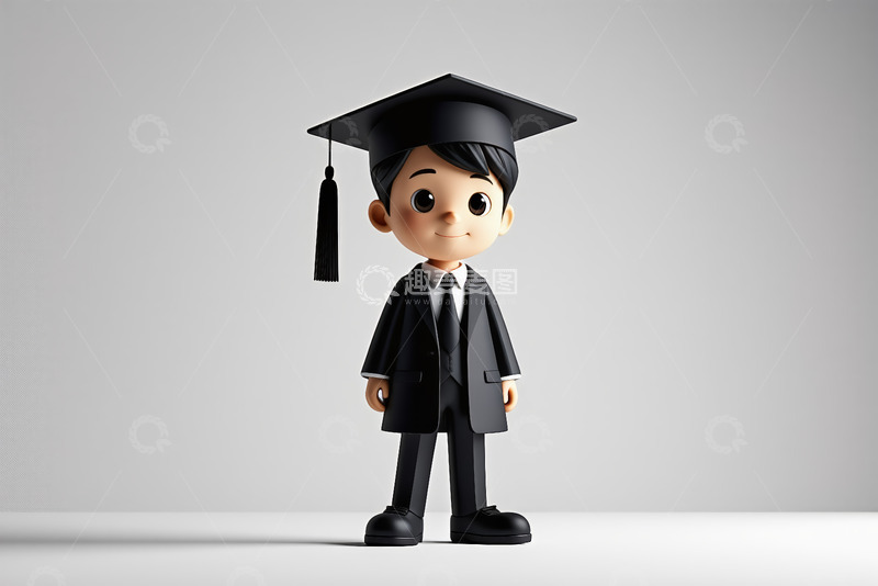 高清大图下载【趣麦麦图】卡通男孩身着学士服戴学士帽