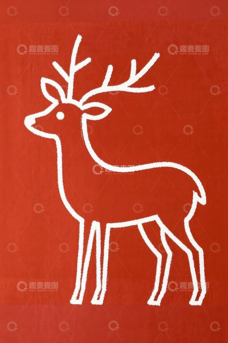 高清大图下载【趣麦麦图】红色背景上的白色驯鹿图案