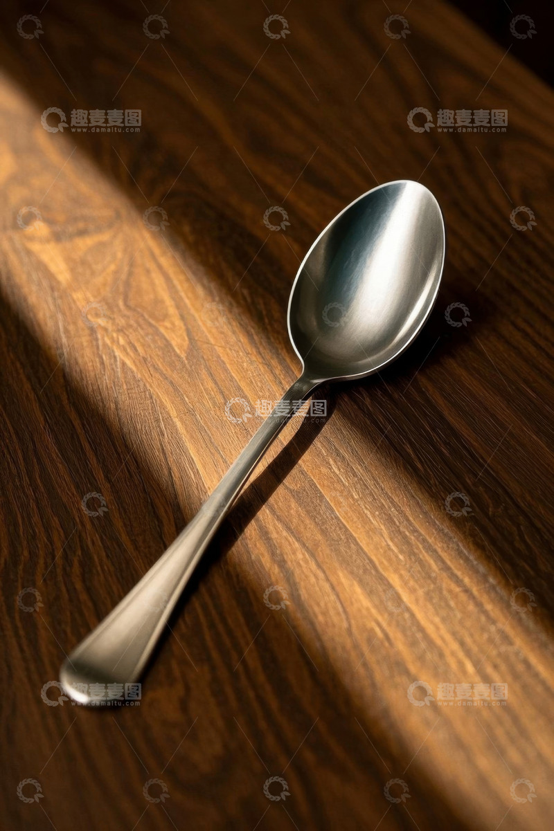 高清大图下载【趣麦麦图】木质桌面上的金属勺子