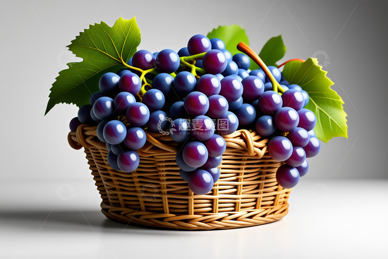 高清大图下载【趣麦麦图】竹篮内饱满的紫葡萄静物