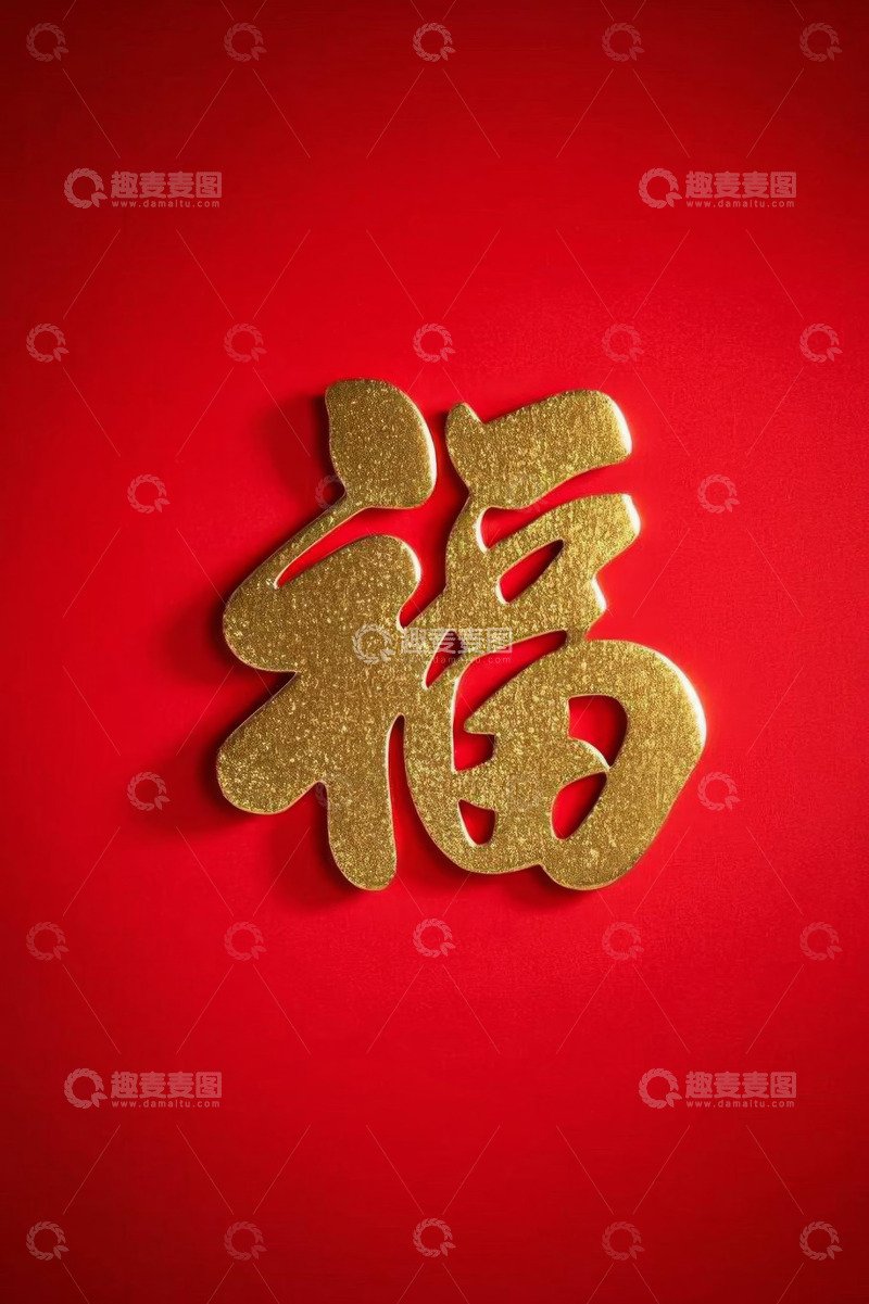 高清大图下载【趣麦麦图】红色背景上的金色福字