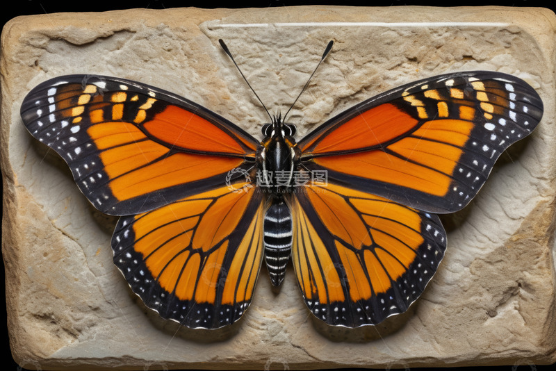 高清大图下载【趣麦麦图】石块上的橙色蝴蝶特写