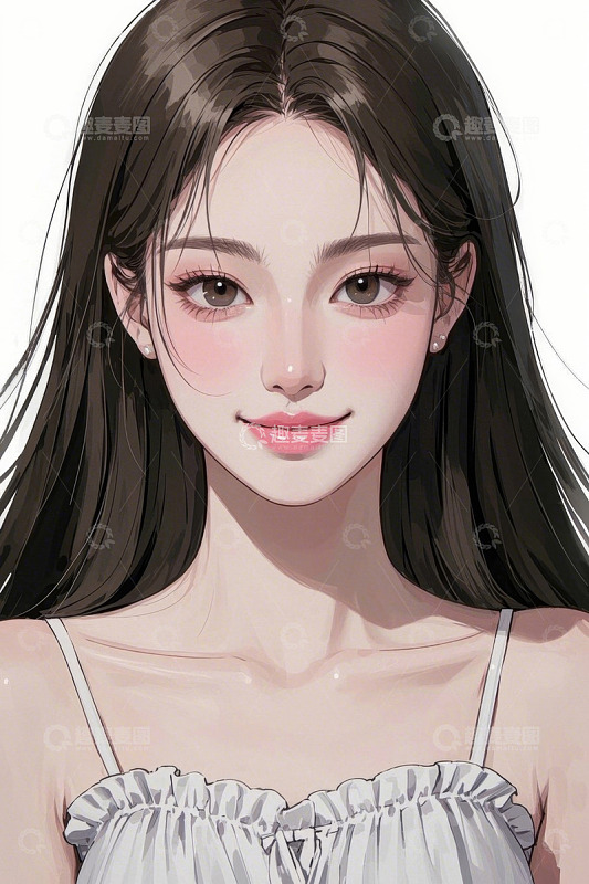 长发女子甜美微笑肖像