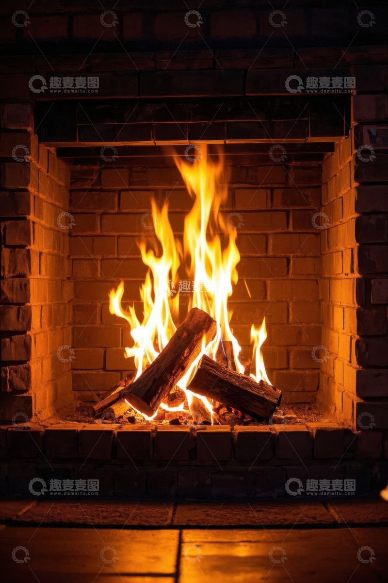 高清大图下载【趣麦麦图】室内壁炉燃烧火焰场景
