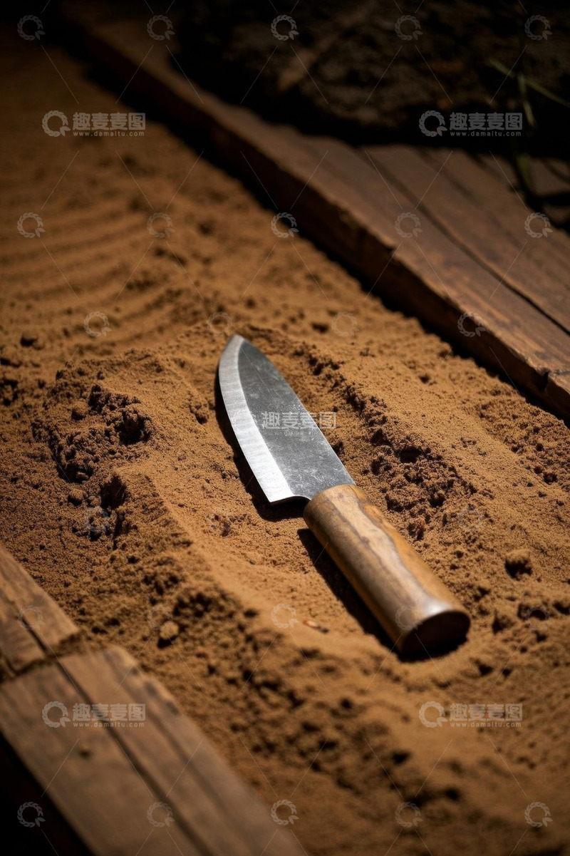 高清大图下载【趣麦麦图】木柄刀具置于木屑上特写