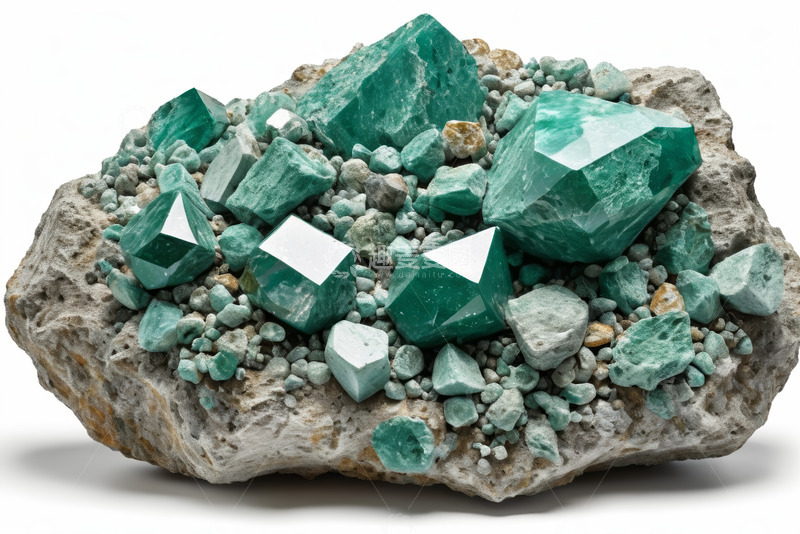 高清大图下载【趣麦麦图】天然岩石上的绿色水晶矿石