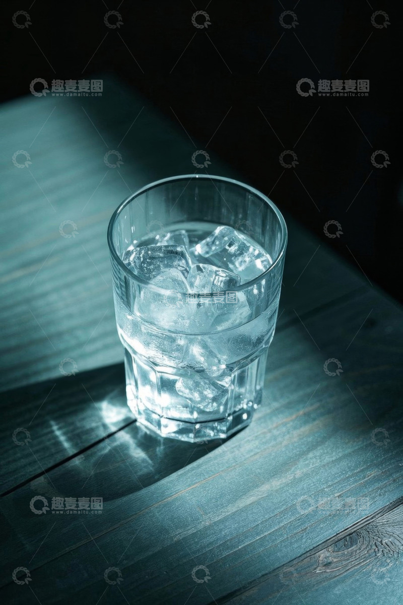 高清大图下载【趣麦麦图】木桌上玻璃杯装的冰饮