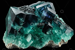 蓝绿色晶体矿物特写素材