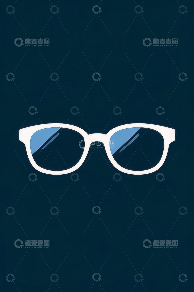 高清大图下载【趣麦麦图】简约风格白色框架眼镜插图