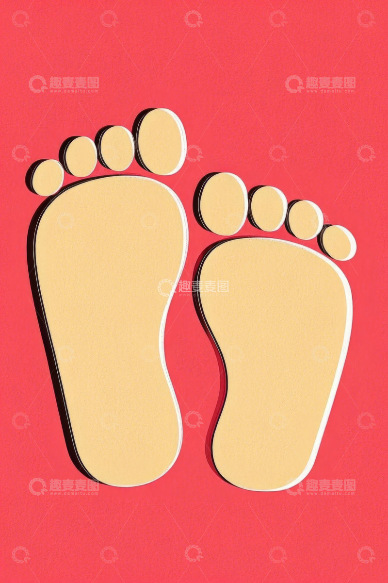 高清大图下载【趣麦麦图】红色背景上的脚印图案