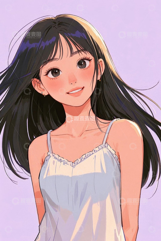 穿吊带的长发动漫女孩形象