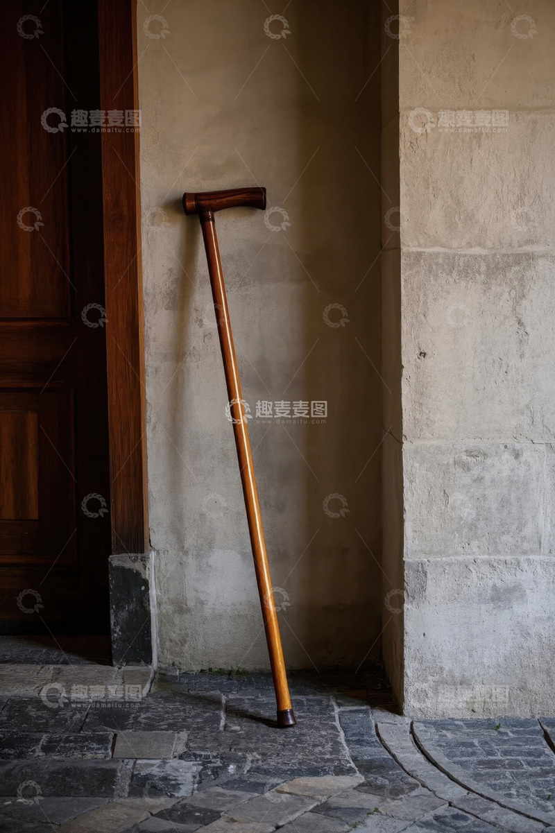 高清大图下载【趣麦麦图】靠墙放置的木质手杖