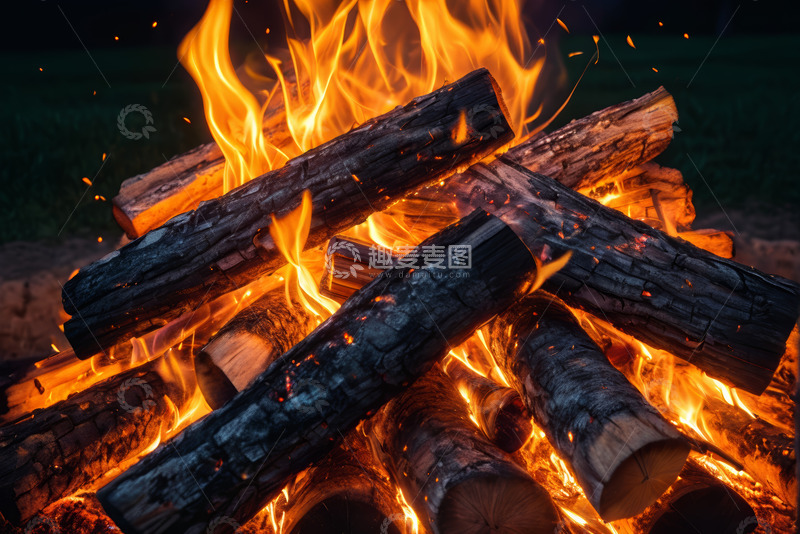 高清大图下载【趣麦麦图】户外燃烧的篝火特写