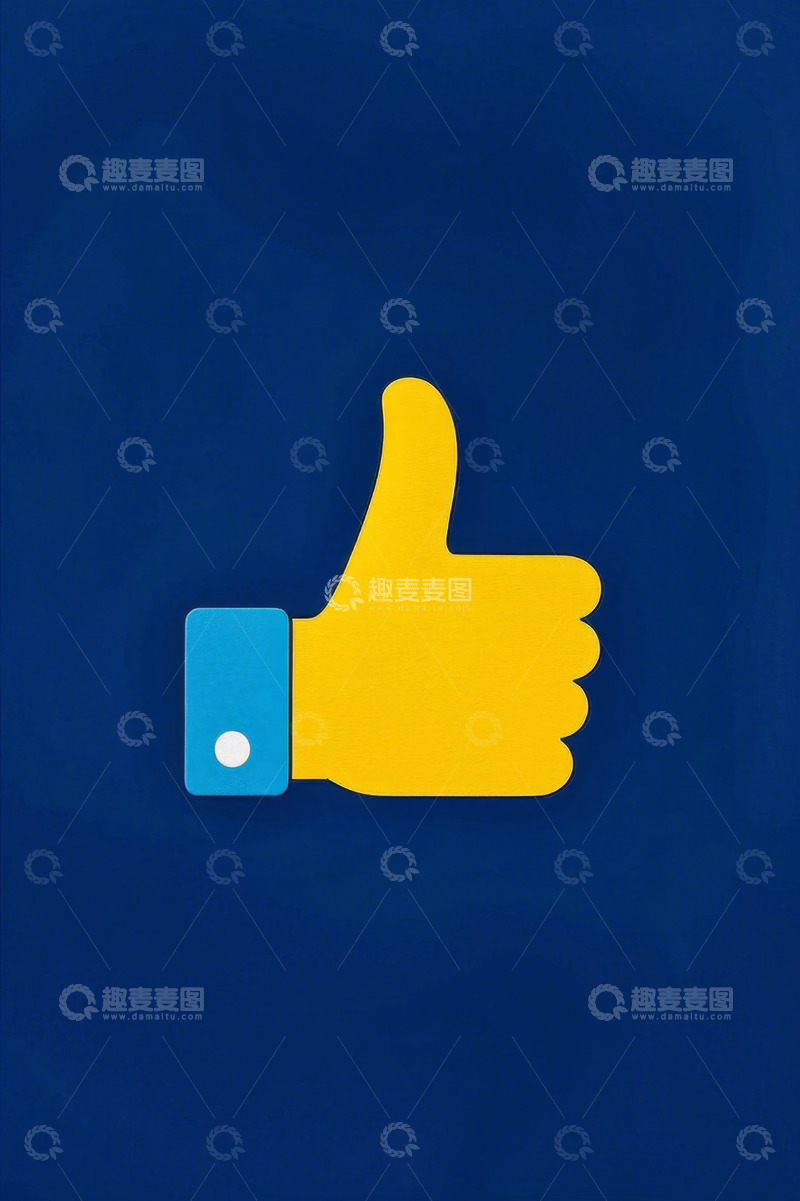 高清大图下载【趣麦麦图】蓝色背景黄色点赞手势图标