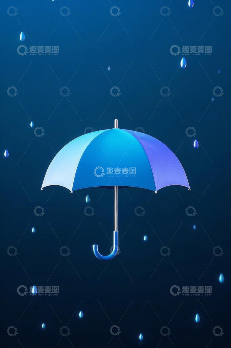 高清大图下载【趣麦麦图】雨中漂浮的蓝色渐变雨伞