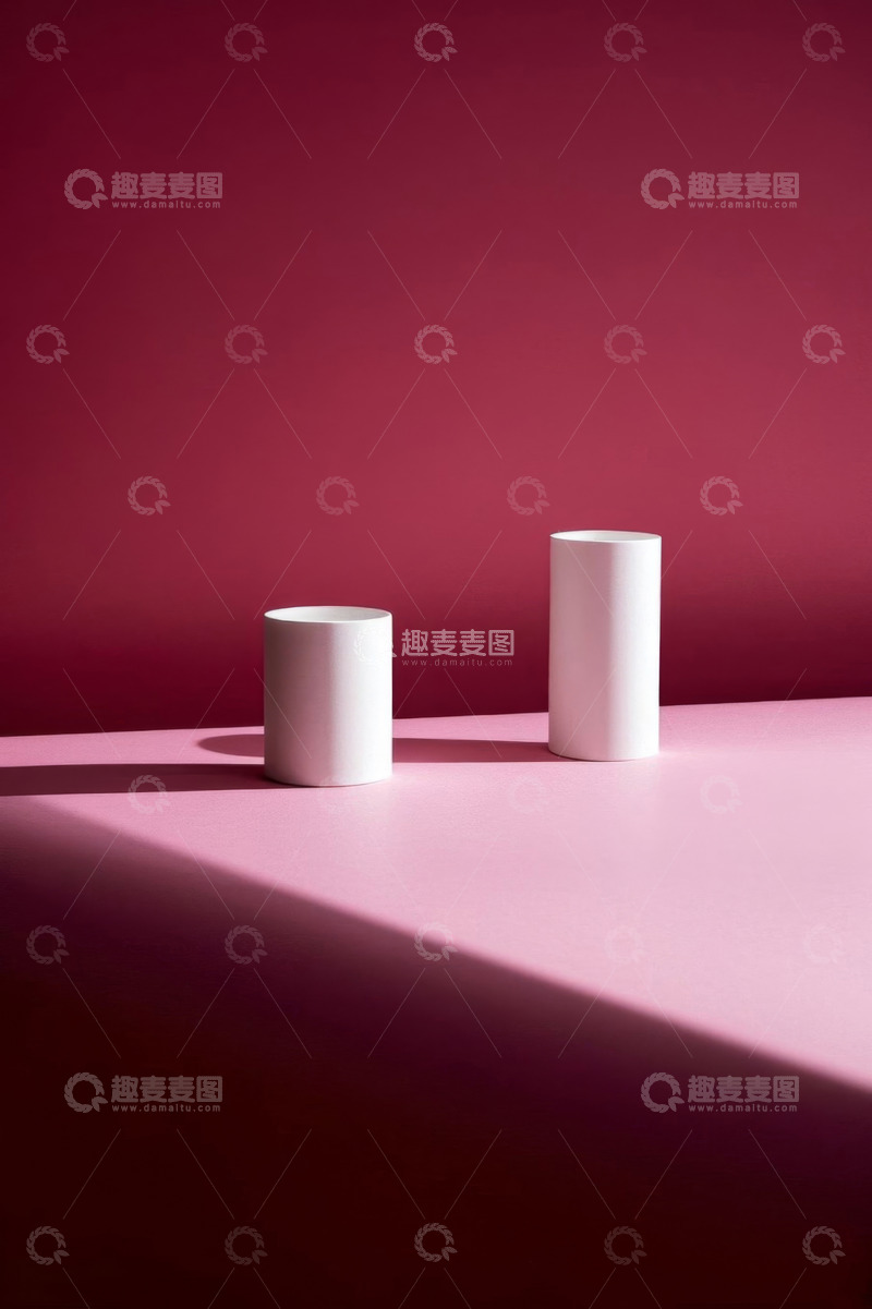 高清大图下载【趣麦麦图】粉色背景上的白色圆柱形产品