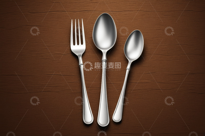 高清大图下载【趣麦麦图】木质桌面上的金属餐具