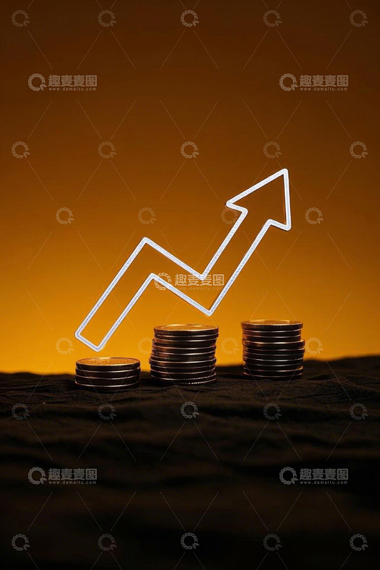 硬币堆叠与上升箭头金融素材