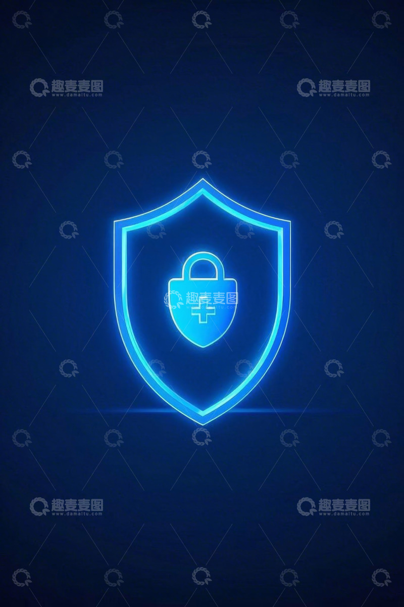 高清大图下载【趣麦麦图】蓝色盾牌锁网络安全素材