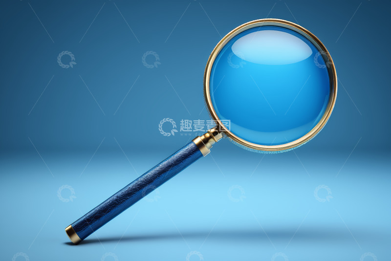 高清大图下载【趣麦麦图】蓝色背景上的金色放大镜