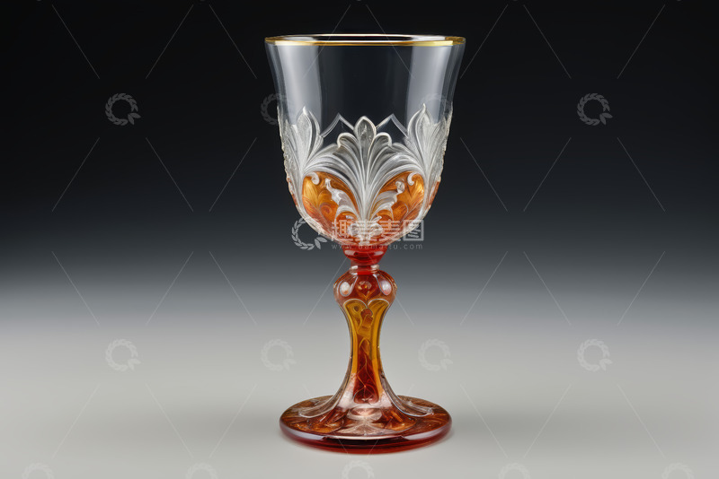 高清大图下载【趣麦麦图】雕花高脚玻璃酒杯特写