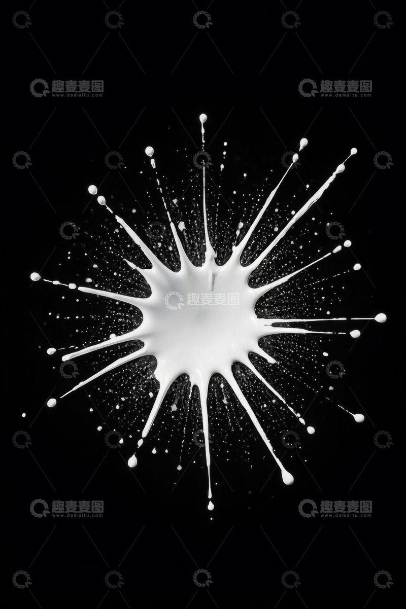 高清大图下载【趣麦麦图】黑色背景白色液体飞溅画面