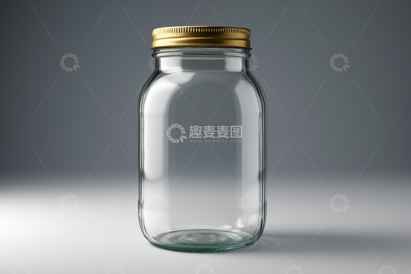 高清大图下载【趣麦麦图】带金色瓶盖的透明玻璃罐