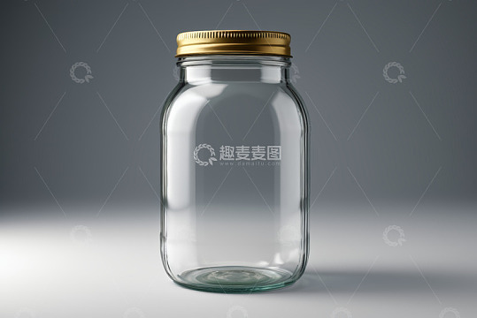 带金色瓶盖的透明玻璃罐