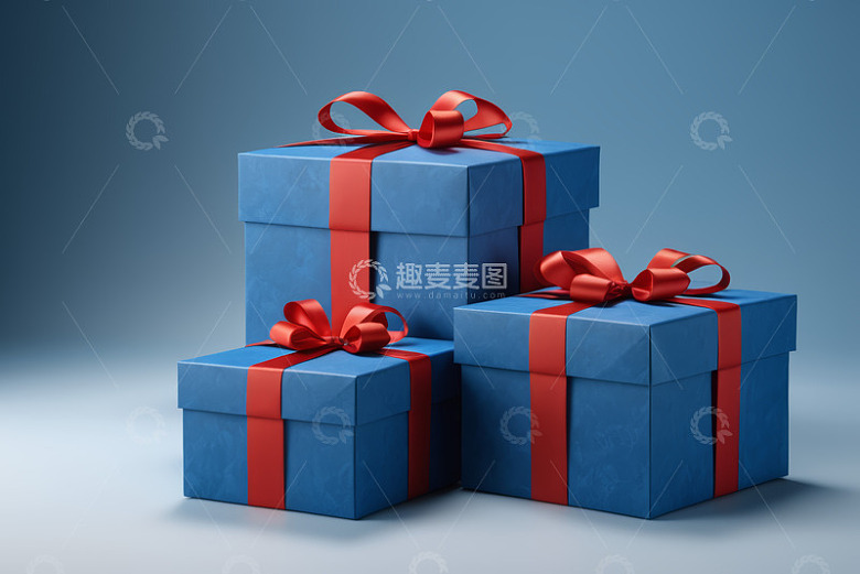 蓝色礼盒配红色蝴蝶结