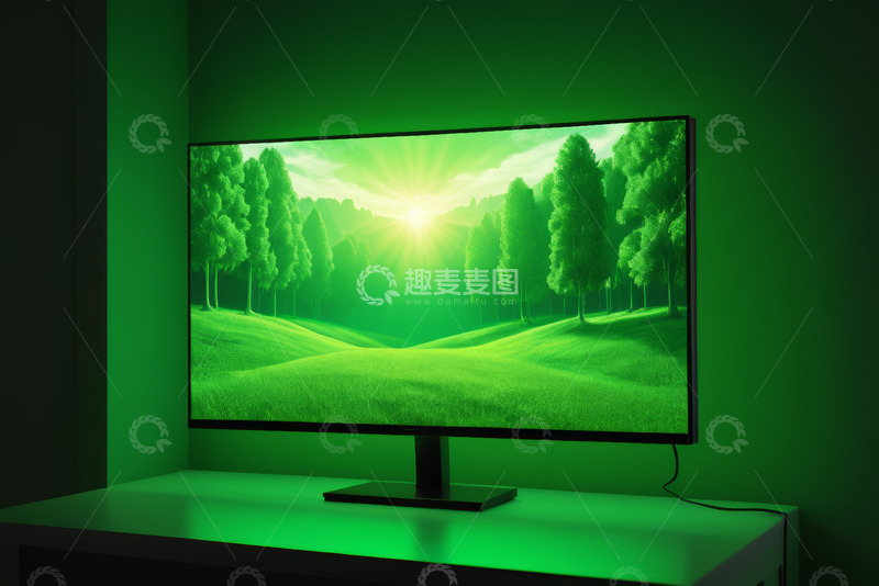 高清大图下载【趣麦麦图】绿色背景的电脑显示器