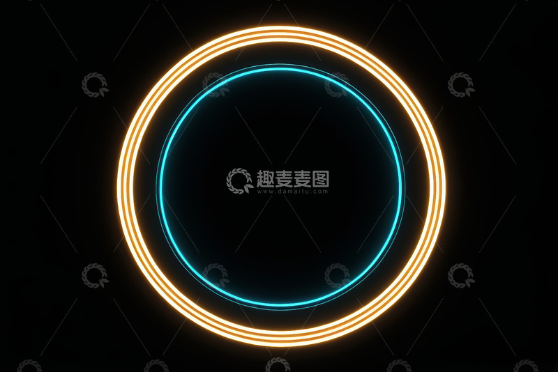 高清大图下载【趣麦麦图】黑色背景发光环形抽象图案