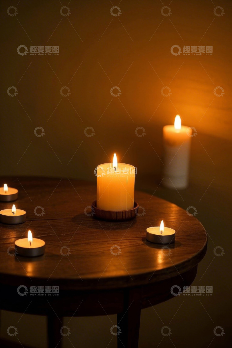 高清大图下载【趣麦麦图】桌上点燃的装饰蜡烛画面