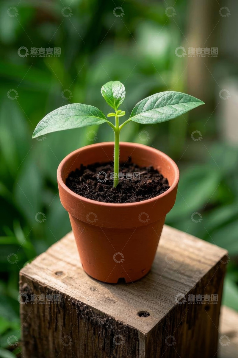 高清大图下载【趣麦麦图】花盆中生长的绿色幼苗