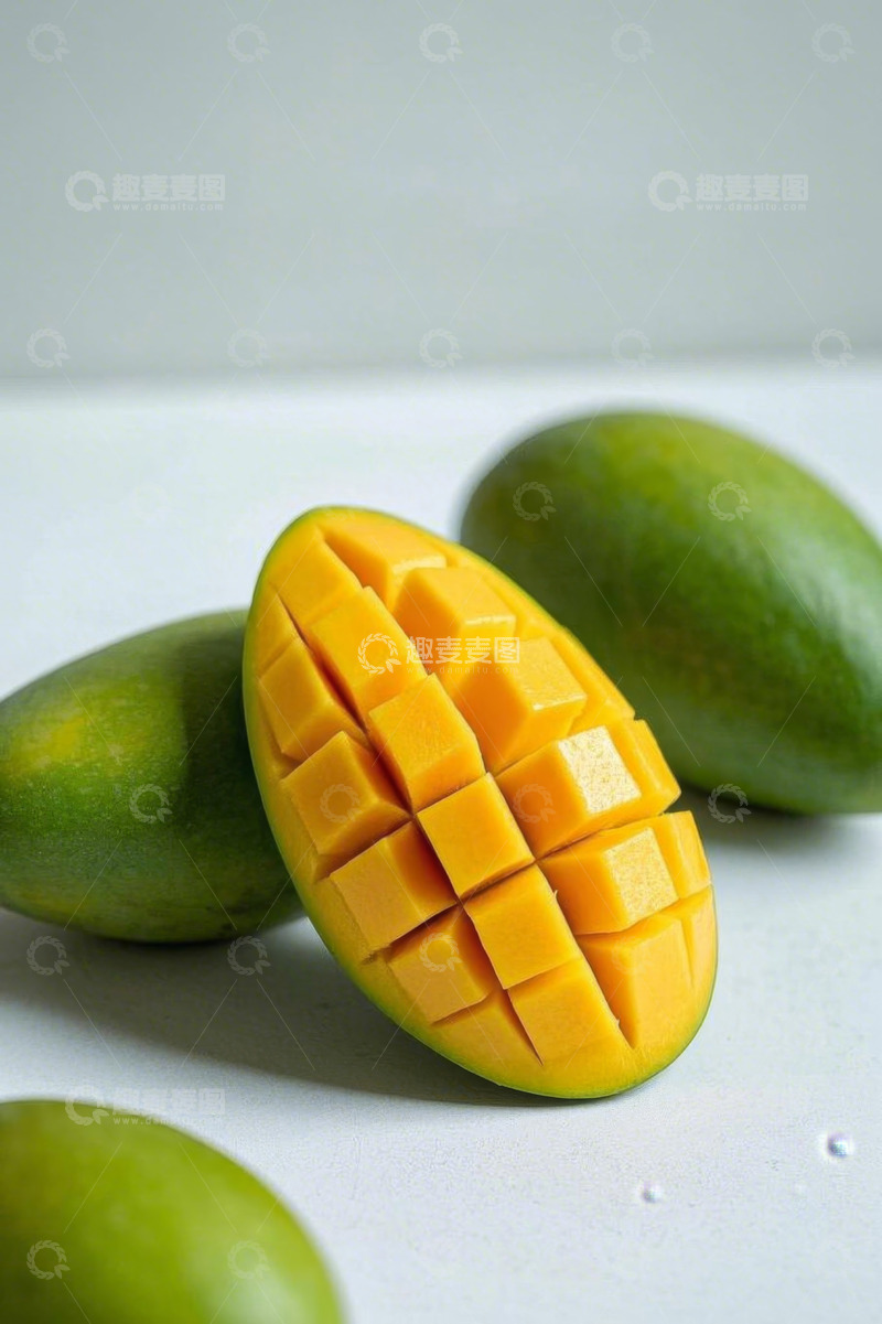 高清大图下载【趣麦麦图】新鲜芒果切块与整果特写