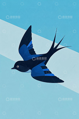 蓝色背景中飞行的燕子