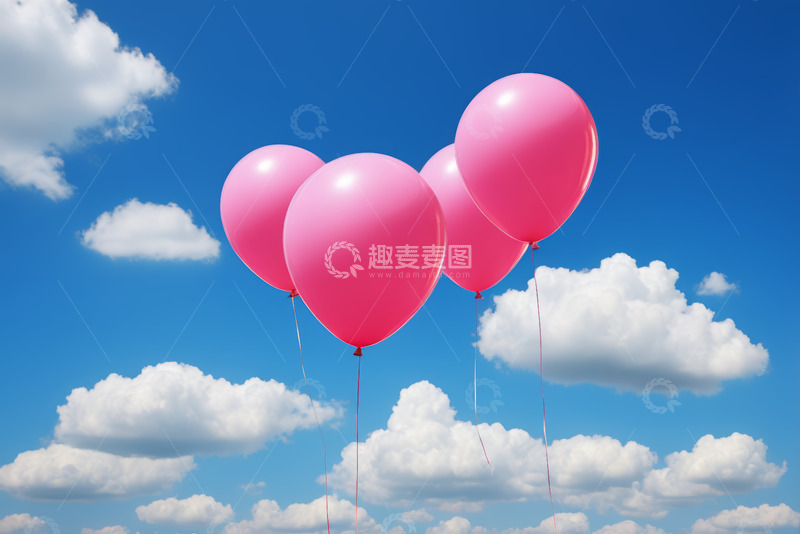 高清大图下载【趣麦麦图】蓝天中飘浮的粉色气球