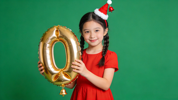 圣诞儿童女孩金色气球喜庆写真照